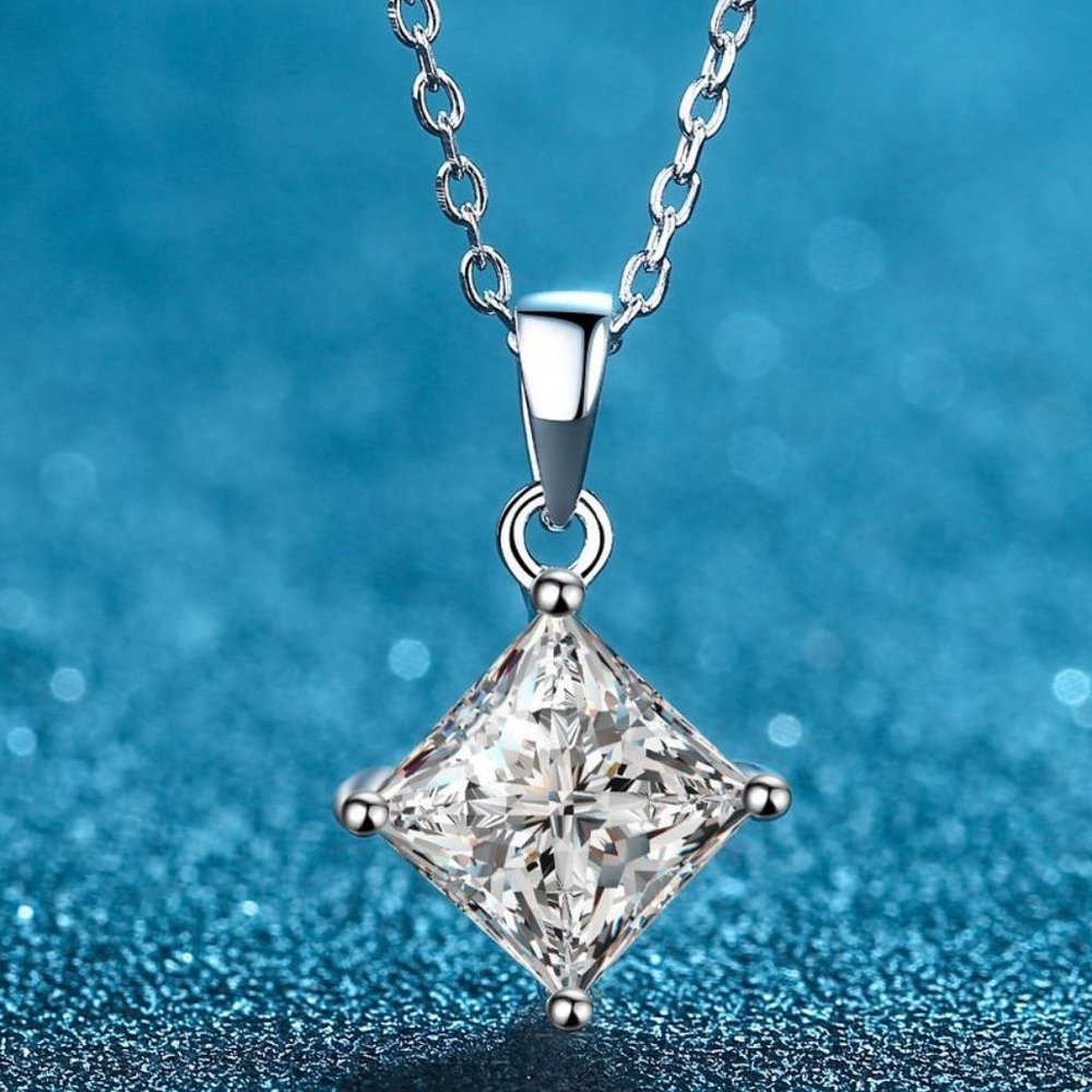 Certified 2ct. t.w. Diamond Moissanite Princess Cut Necklace NEW